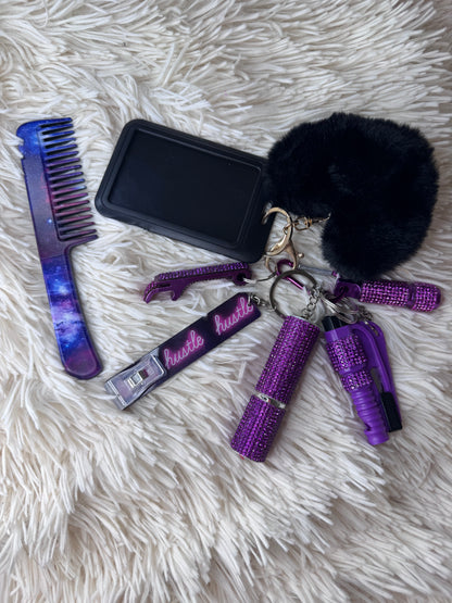 Midnight Violet | Porte-clés sécurité complet (strass 3-en-1)